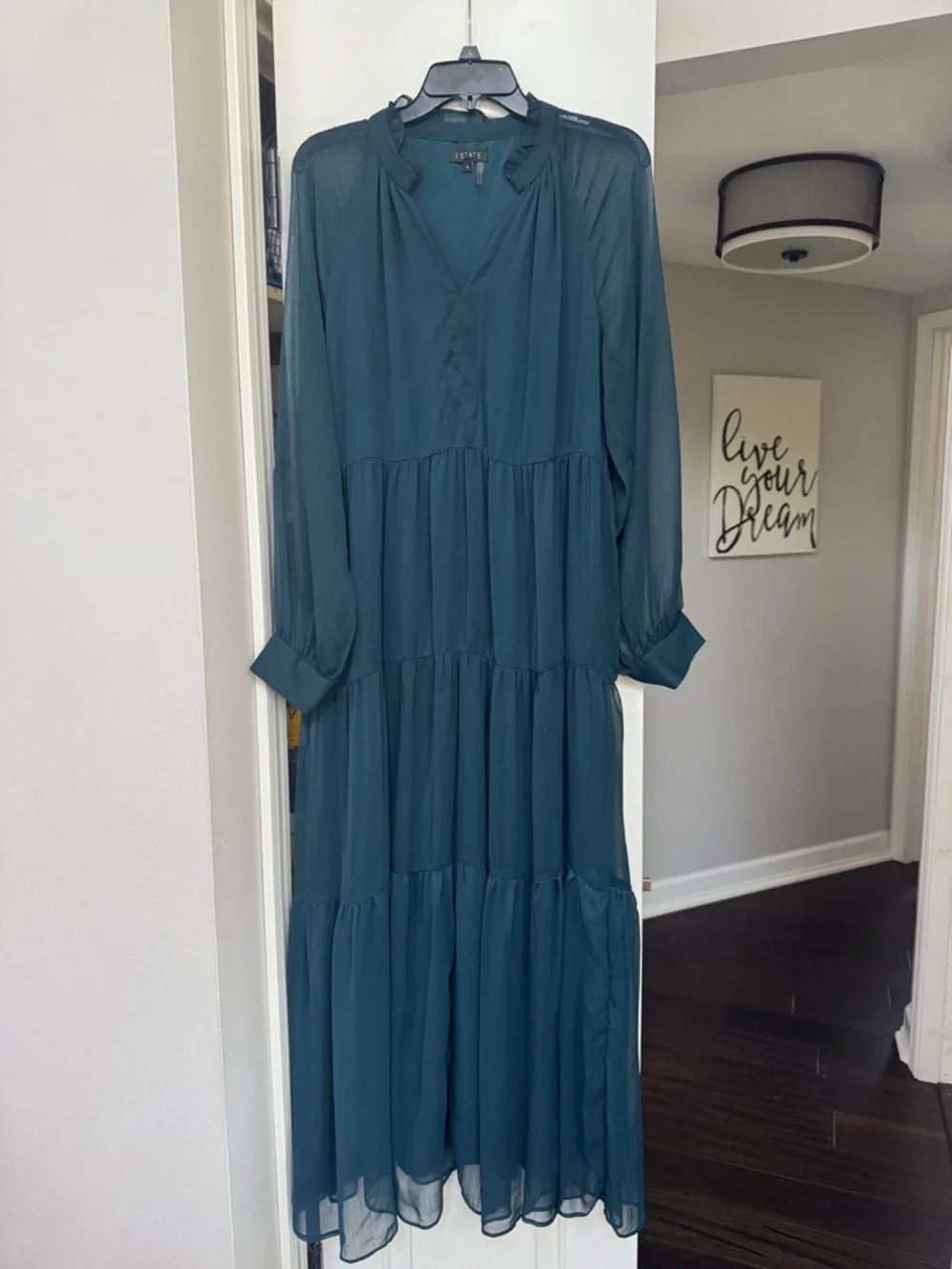 1 State Teal Tiered Long-Sleeve Maxi Dress - Picture 1 of 5